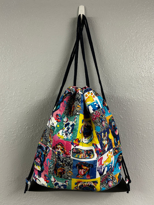 Dog Drawstring Bag - Handmade Drawstring Bag – Drawstring Backpack - On the Go Bag - Overnight Bag