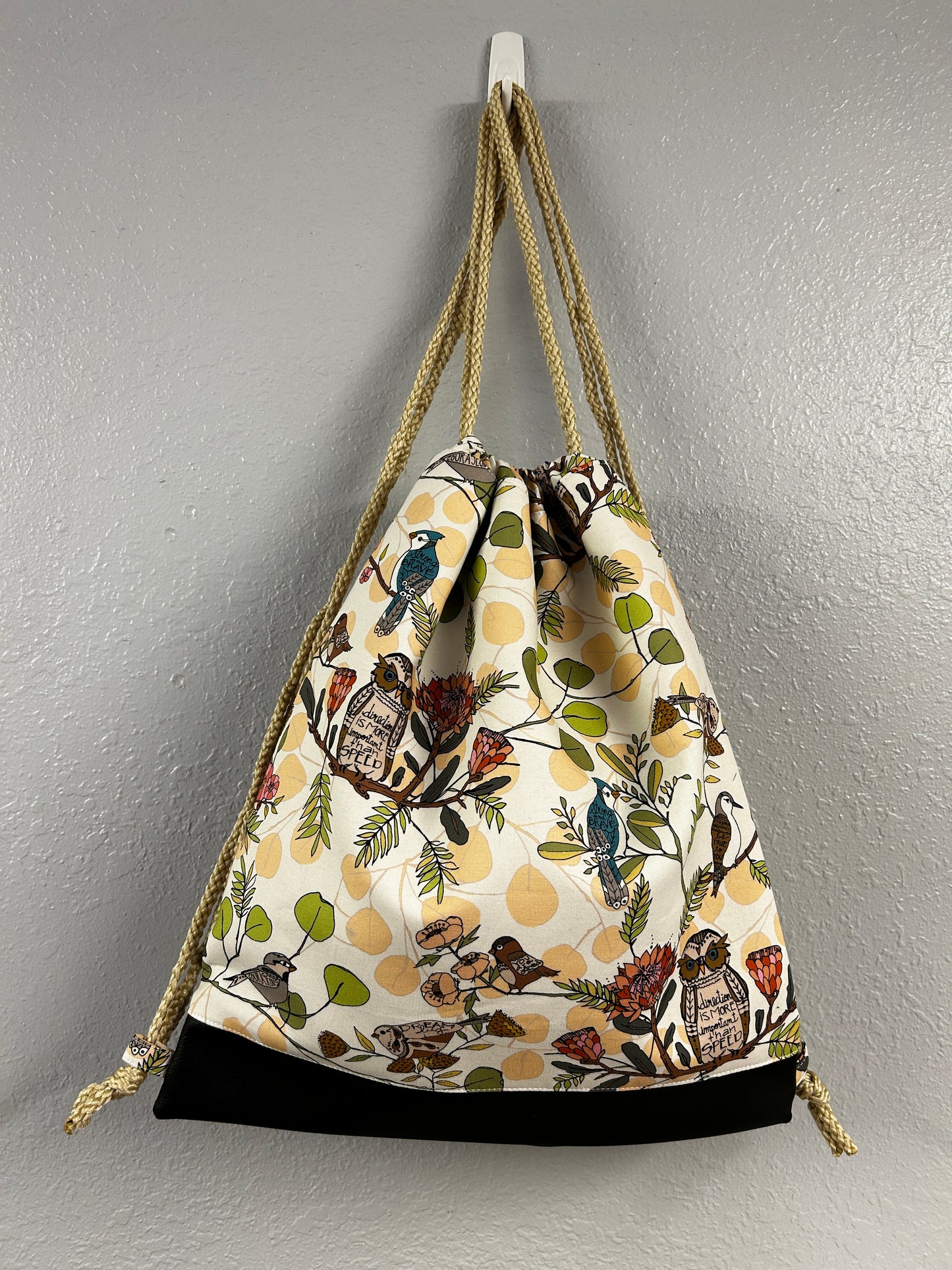 Bird Drawstring Bag – Drawstring Backpack - On the Go Bag - Toy Sack - Ornaments - Owl - Birds - Floral