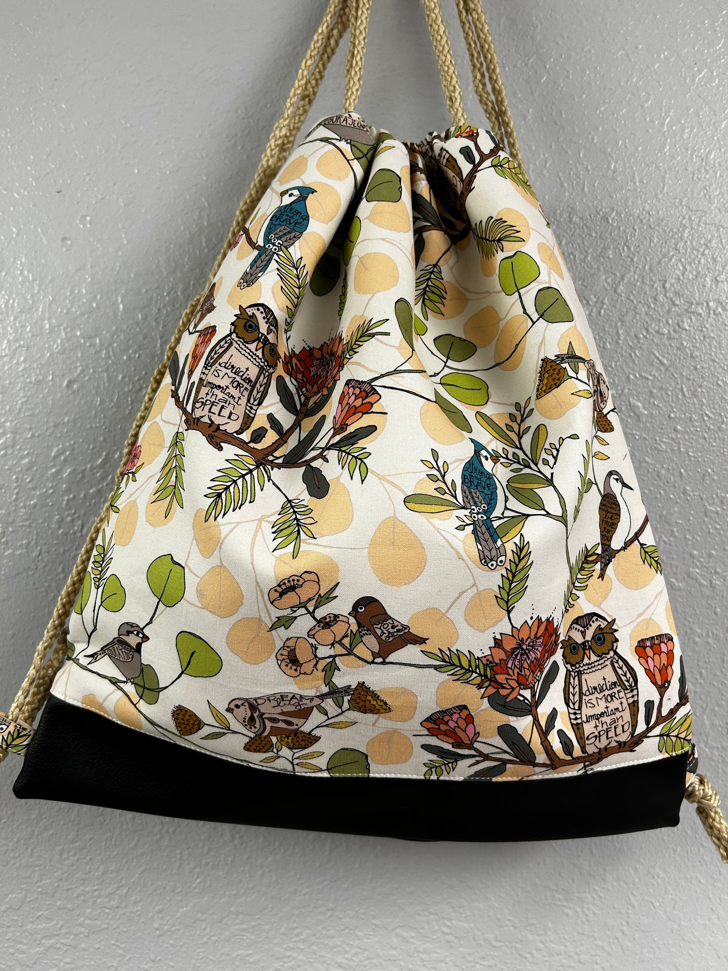 Bird Drawstring Bag – Drawstring Backpack - On the Go Bag - Toy Sack - Ornaments - Owl - Birds - Floral