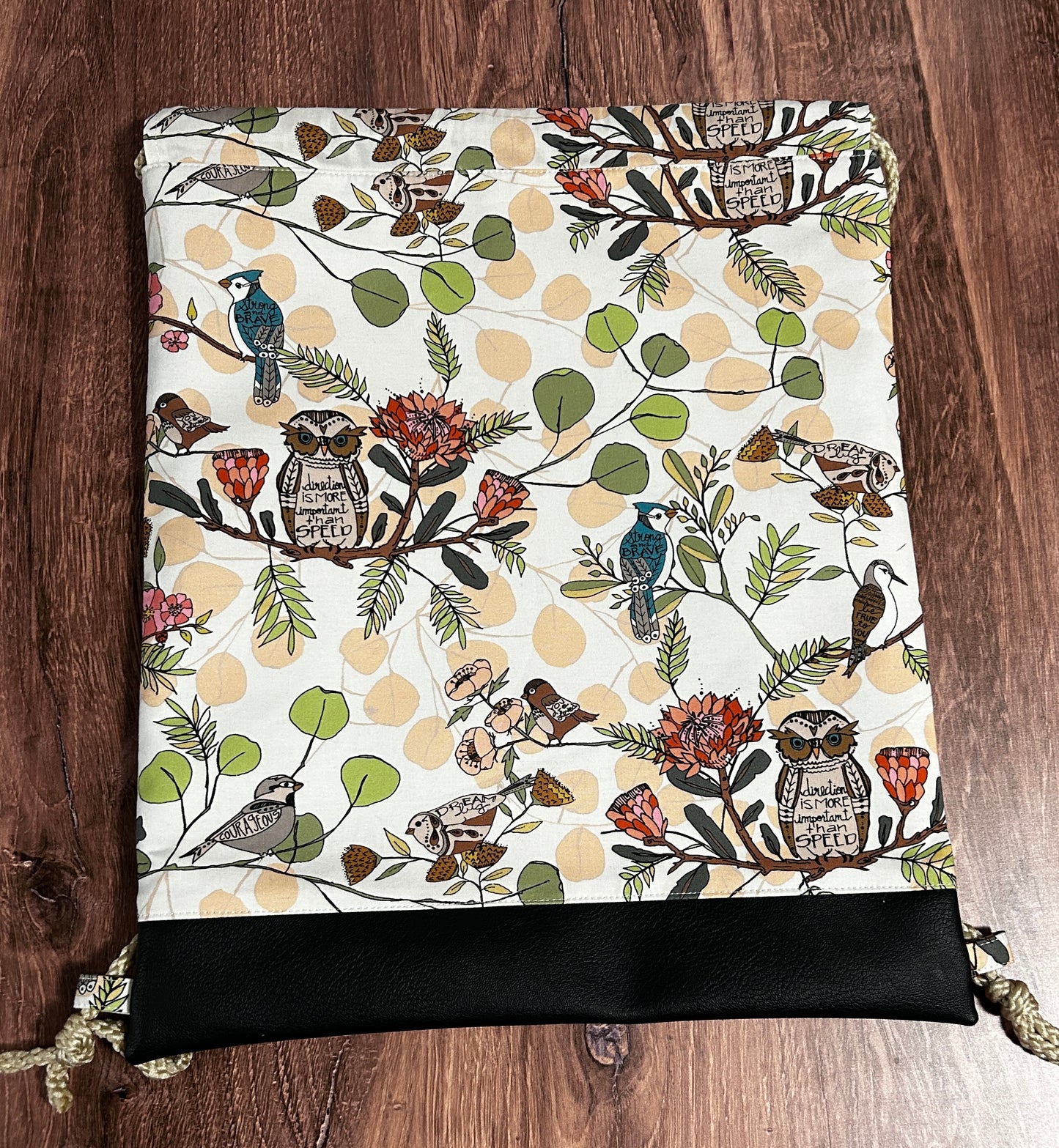 Bird Drawstring Bag – Drawstring Backpack - On the Go Bag - Toy Sack - Ornaments - Owl - Birds - Floral