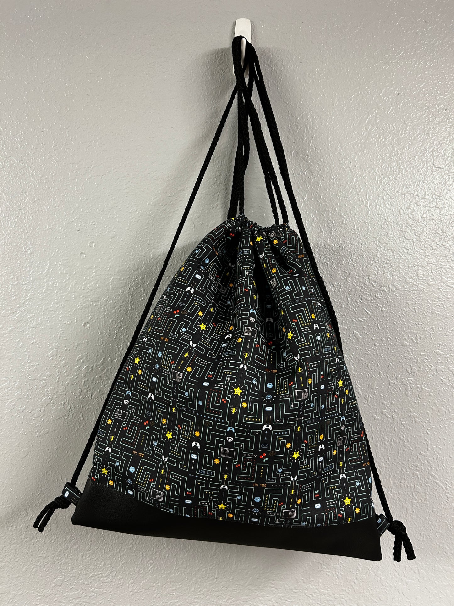 Gaming Drawstring Bag - Handmade Drawstring Bag – Drawstring Backpack - On the Go Bag - Toy Sack - Video Game Bag - Game - Maze - Kid Bag
