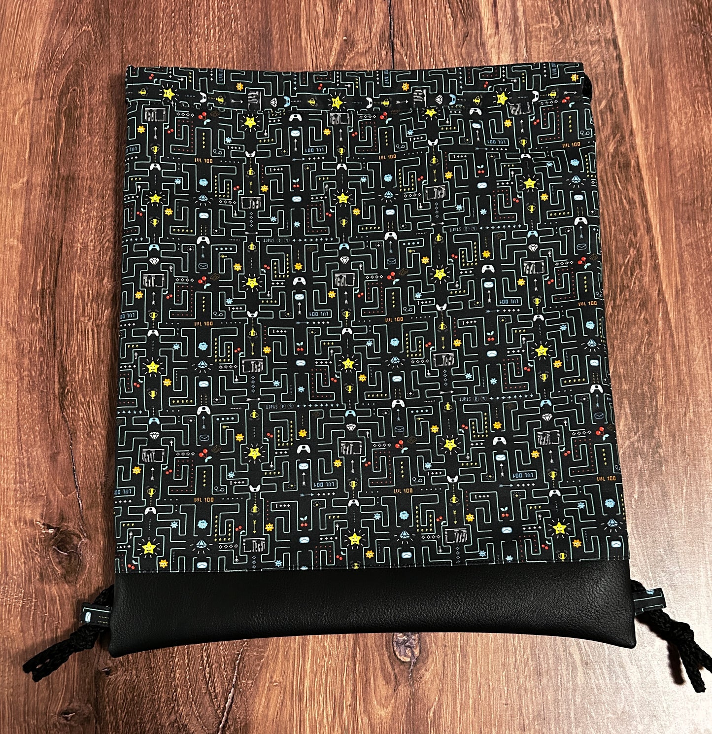 Gaming Drawstring Bag - Handmade Drawstring Bag – Drawstring Backpack - On the Go Bag - Toy Sack - Video Game Bag - Game - Maze - Kid Bag