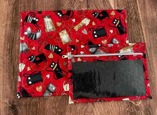 Vinyl Cross Stitch Project Bag - Embroidery bag - Project Bag - Knitting & Crochet Bag - Storage - Organizer - Cat Project Bag - Notions