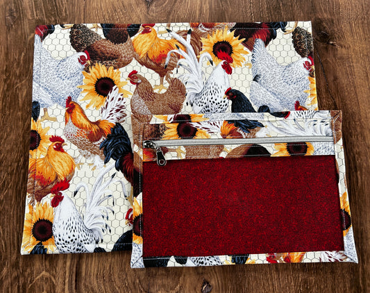 Vinyl Cross Stitch Project Bag - Embroidery bag - Project Bag - Knitting & Crochet Bag - Organizer - Chicken Project Bag - Notions - Farm