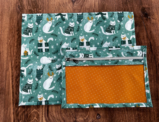 Vinyl Cross Stitch Project Bag - Embroidery bag - Project Bag - Knitting & Crochet Bag - Storage - Organizer - Cat Project Bag - Notions