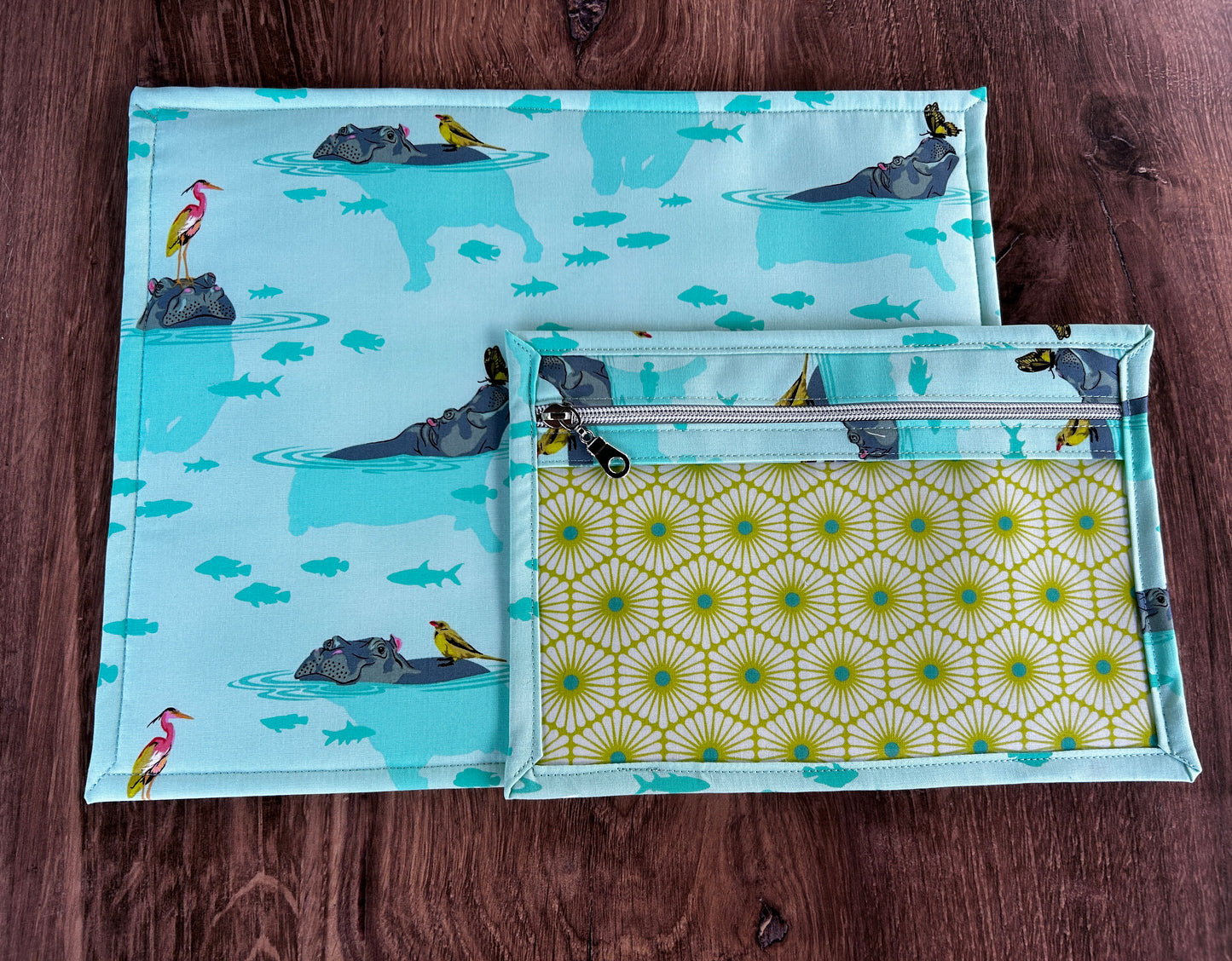 Vinyl Cross Stitch Project Bag - Project Bag - Knitting & Crochet Bag - Storage - Organizer - Hippo Project Bag - Notions
