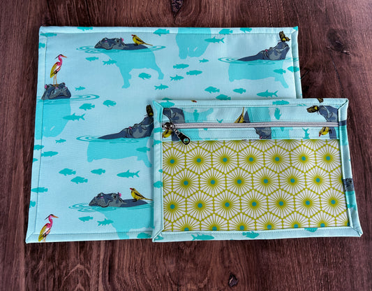 Vinyl Cross Stitch Project Bag - Project Bag - Knitting & Crochet Bag - Storage - Organizer - Hippo Project Bag - Notions
