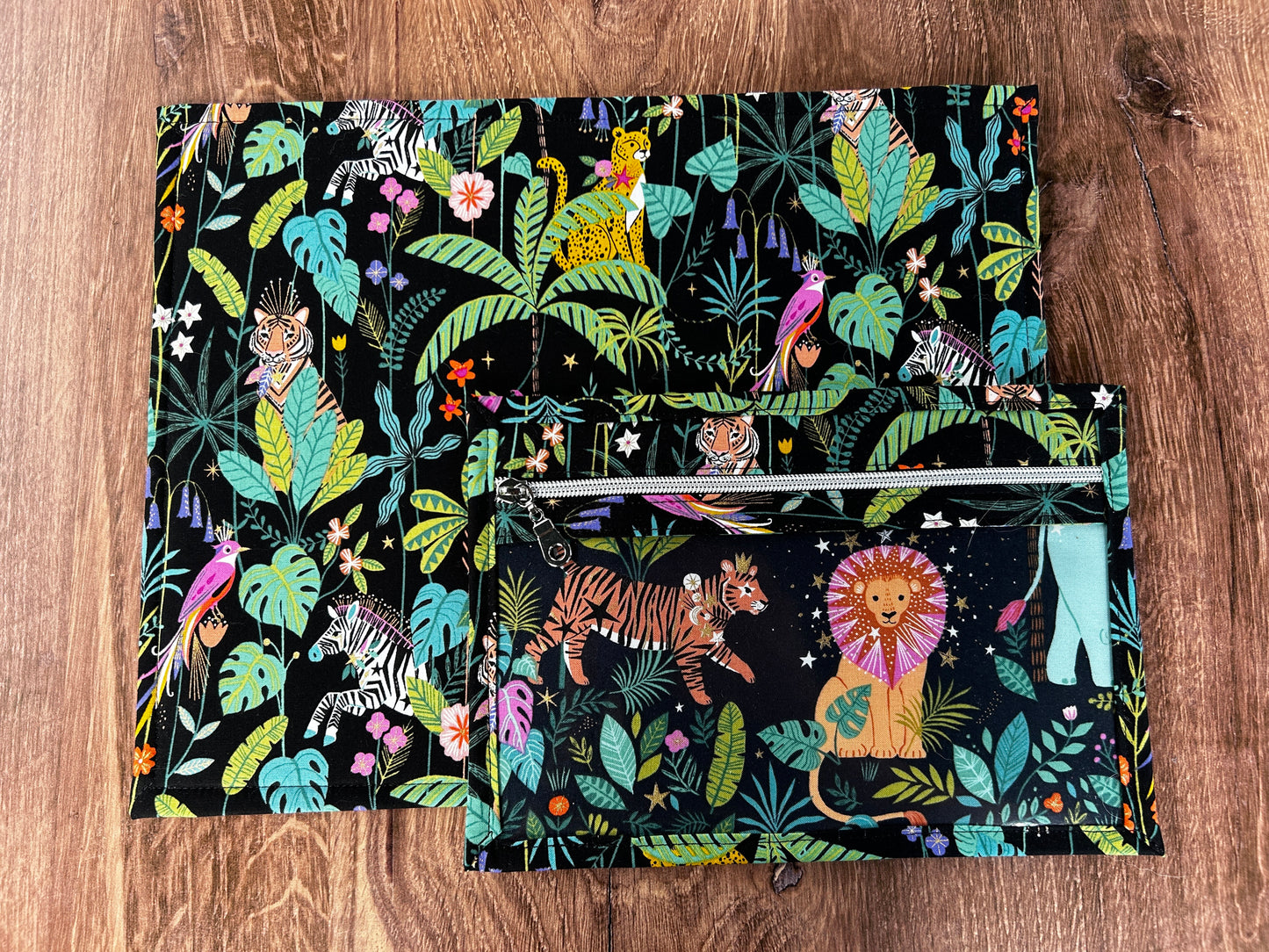 Vinyl Cross Stitch Project Bag - Embroidery bag - Project Bag - Knitting & Crochet Bag - Organizer - Notions - Jungle - Giraffe - Zebra