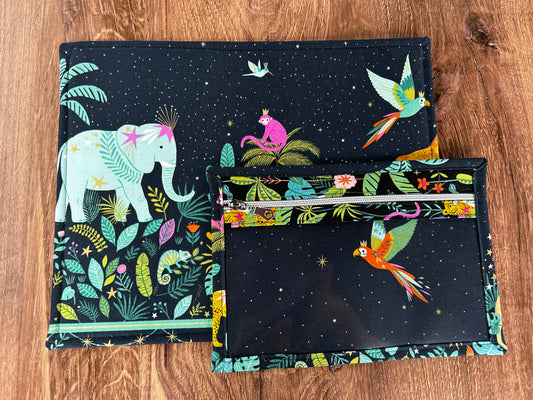 Vinyl Cross Stitch Project Bag - Embroidery bag - Project Bag - Knitting & Crochet Bag - Organizer - Notions - Jungle - Floral