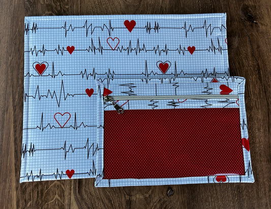 Vinyl Cross Stitch Project Bag - Embroidery bag - Knitting & Crochet Bag - Storage - Organizer - Heart Beat Project Bag - Notions - Medical