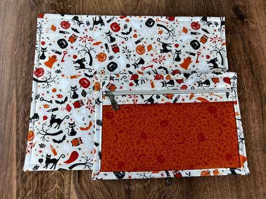 Vinyl Cross Stitch Project Bag - Embroidery Bag - Project Bag - Knitting & Crochet Bag - Organizer - Halloween Project Bag - Notions - Cat
