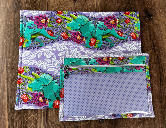 Vinyl Cross Stitch Project Bag - Embroidery bag - Project Bag - Knitting & Crochet Bag - Storage - Organizer - Notions - Dinosaur - Floral