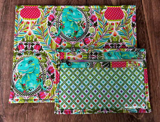 Vinyl Cross Stitch Project Bag - Embroidery bag - Project Bag - Knitting & Crochet Bag - Storage - Organizer - Notions - Dinosaur - Floral