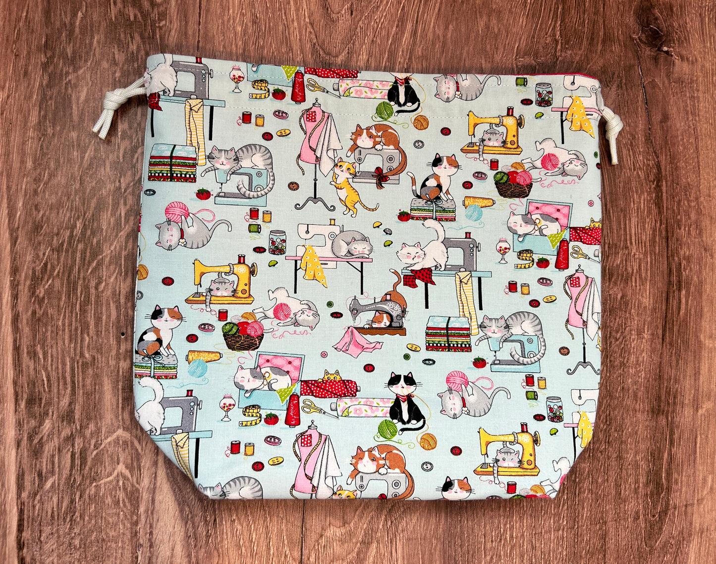Sewing Cat Project Bag - Drawstring Bag – Knitting Bag – Crochet Bag - Cross Stitch Bag - Bingo Bag - Craft Bag