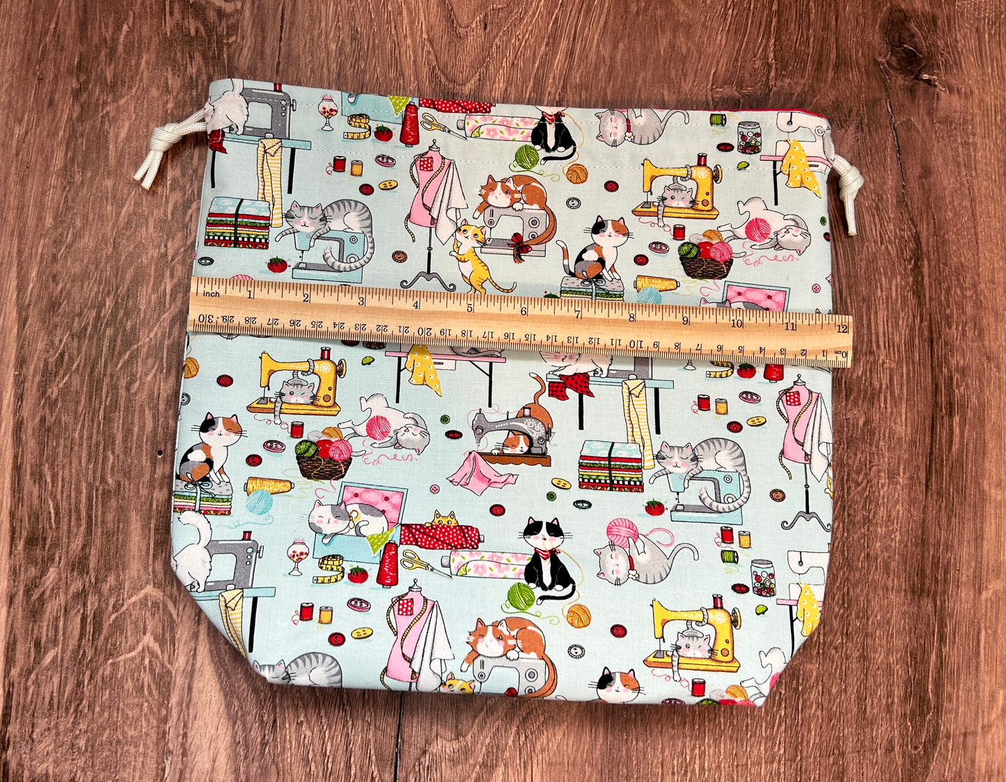 Sewing Cat Project Bag - Drawstring Bag – Knitting Bag – Crochet Bag - Cross Stitch Bag - Bingo Bag - Craft Bag