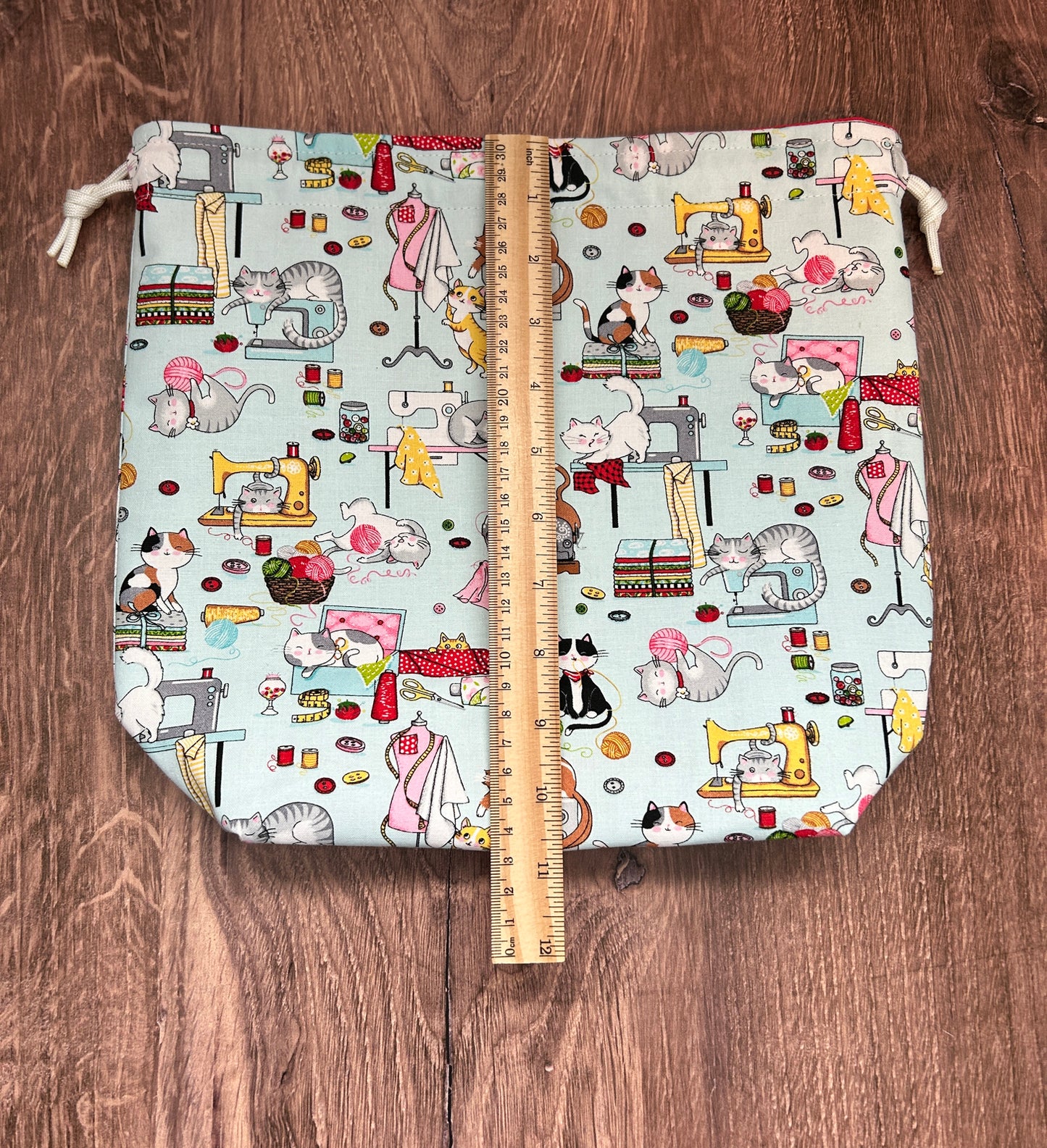 Sewing Cat Project Bag - Drawstring Bag – Knitting Bag – Crochet Bag - Cross Stitch Bag - Bingo Bag - Craft Bag