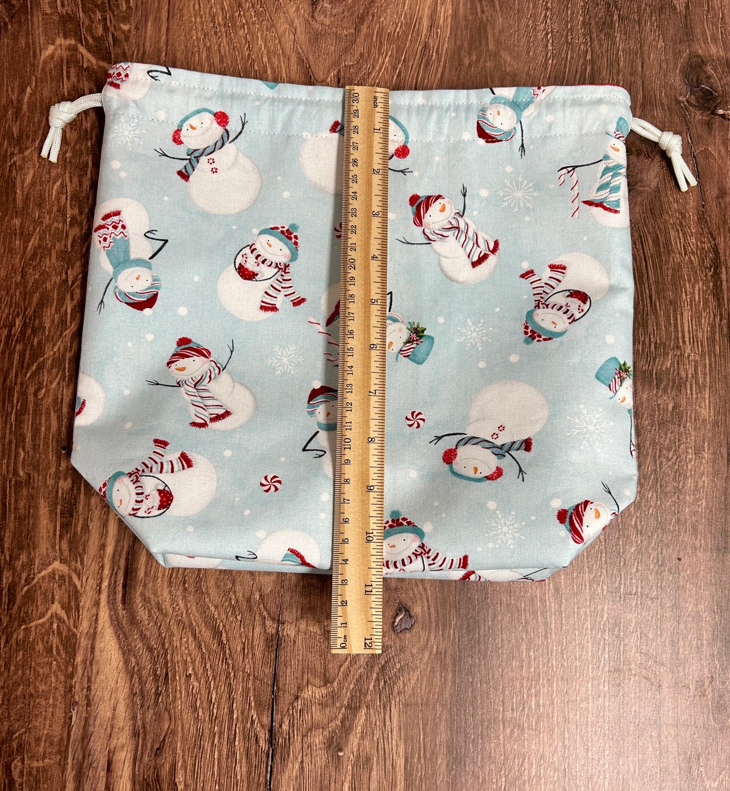 Snowman Project Bag - Handmade - Drawstring Bag – Knitting Bag – Crochet Bag - Toy Sack - Bingo Bag – Cross Stitch Bag - Winter - Holiday