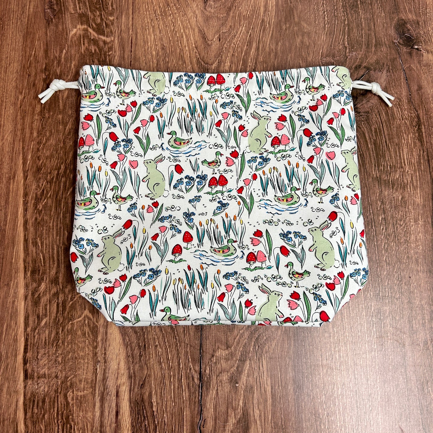 Rabbit Project Bag - Handmade - Drawstring Bag – Knitting Bag – Crochet Bag - Cross Stitch Bag - Bingo Bag - Bunny - Woodland - Floral