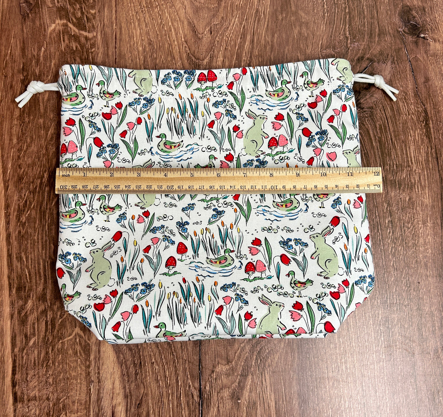 Rabbit Project Bag - Handmade - Drawstring Bag – Knitting Bag – Crochet Bag - Cross Stitch Bag - Bingo Bag - Bunny - Woodland - Floral