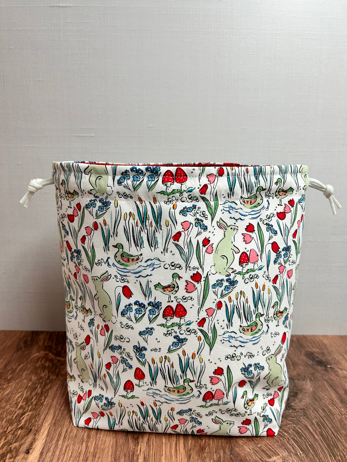 Rabbit Project Bag - Handmade - Drawstring Bag – Knitting Bag – Crochet Bag - Cross Stitch Bag - Bingo Bag - Bunny - Woodland - Floral