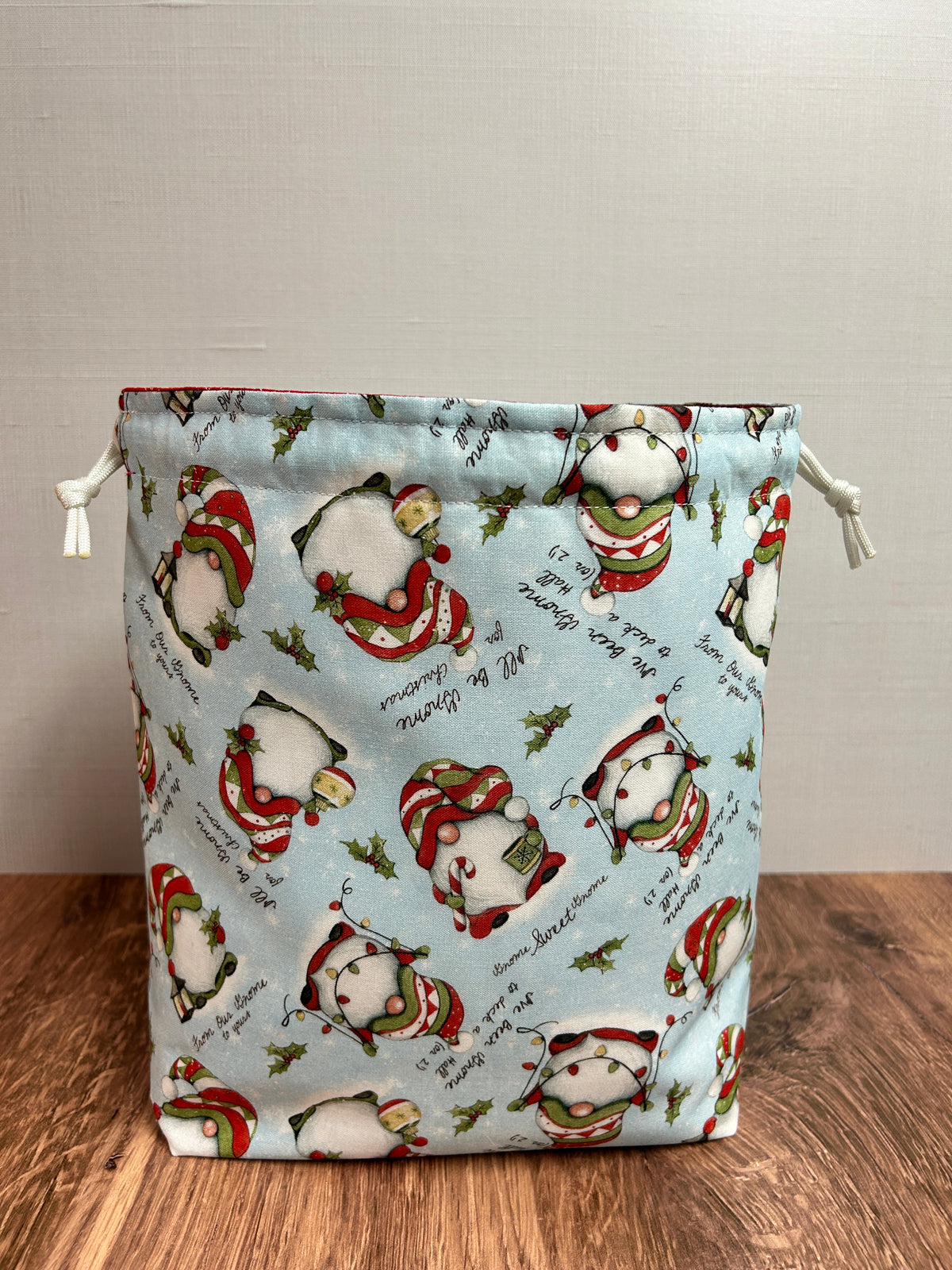 Christmas Gnome Project Bag - Handmade - Drawstring Bag – Knitting Bag – Crochet Bag - Yarn Tote - Bingo Bag – Cross Stitch Bag – Winter (Copy)