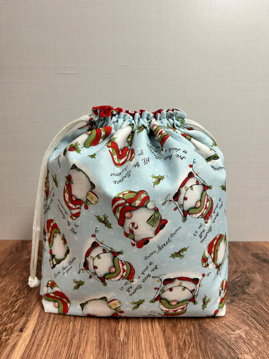 Christmas Gnome Project Bag - Handmade - Drawstring Bag – Knitting Bag – Crochet Bag - Yarn Tote - Bingo Bag – Cross Stitch Bag – Winter (Copy)