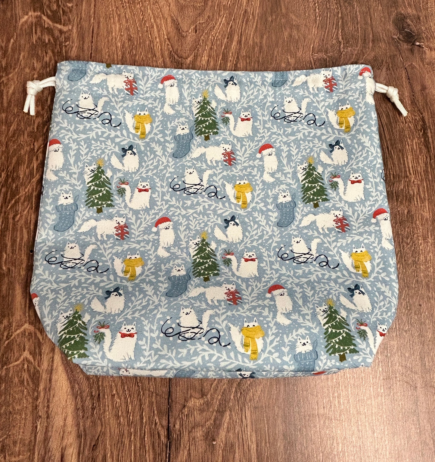 Cat Project Bag - Handmade - Drawstring Bag – Knitting Bag – Crochet Bag - Cross Stitch Bag - Craft Bag - Christmas - Winter