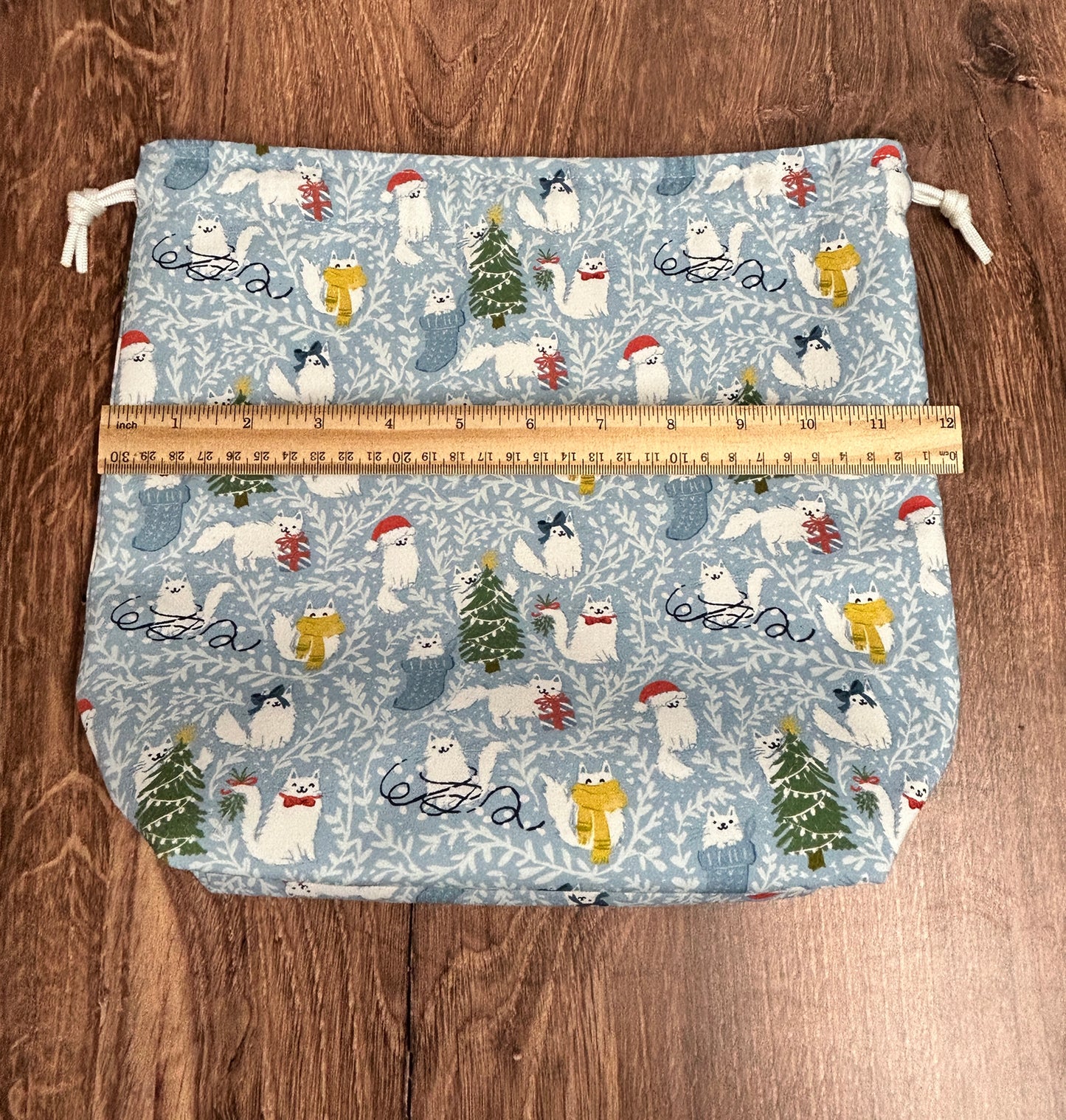 Cat Project Bag - Handmade - Drawstring Bag – Knitting Bag – Crochet Bag - Cross Stitch Bag - Craft Bag - Christmas - Winter