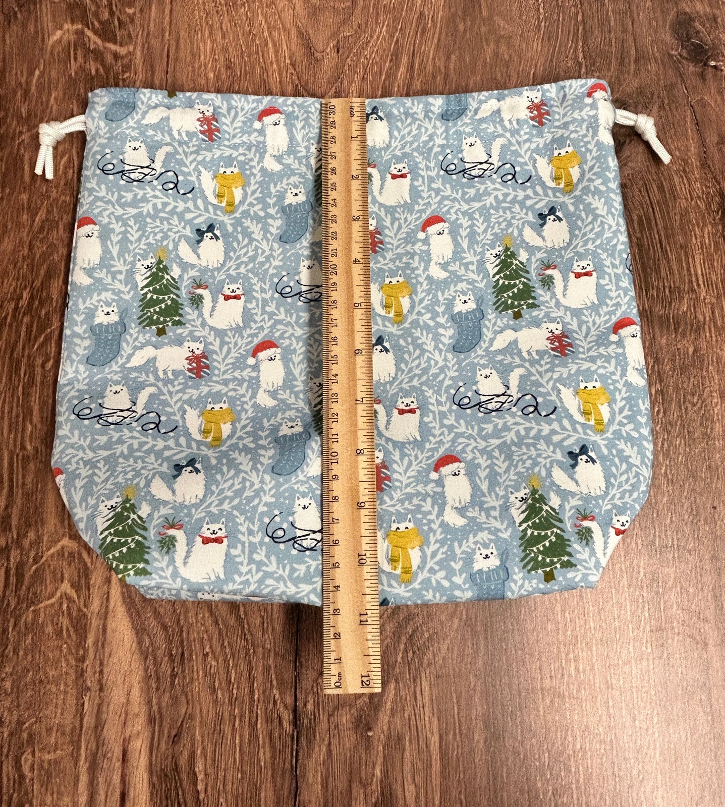 Cat Project Bag - Handmade - Drawstring Bag – Knitting Bag – Crochet Bag - Cross Stitch Bag - Craft Bag - Christmas - Winter
