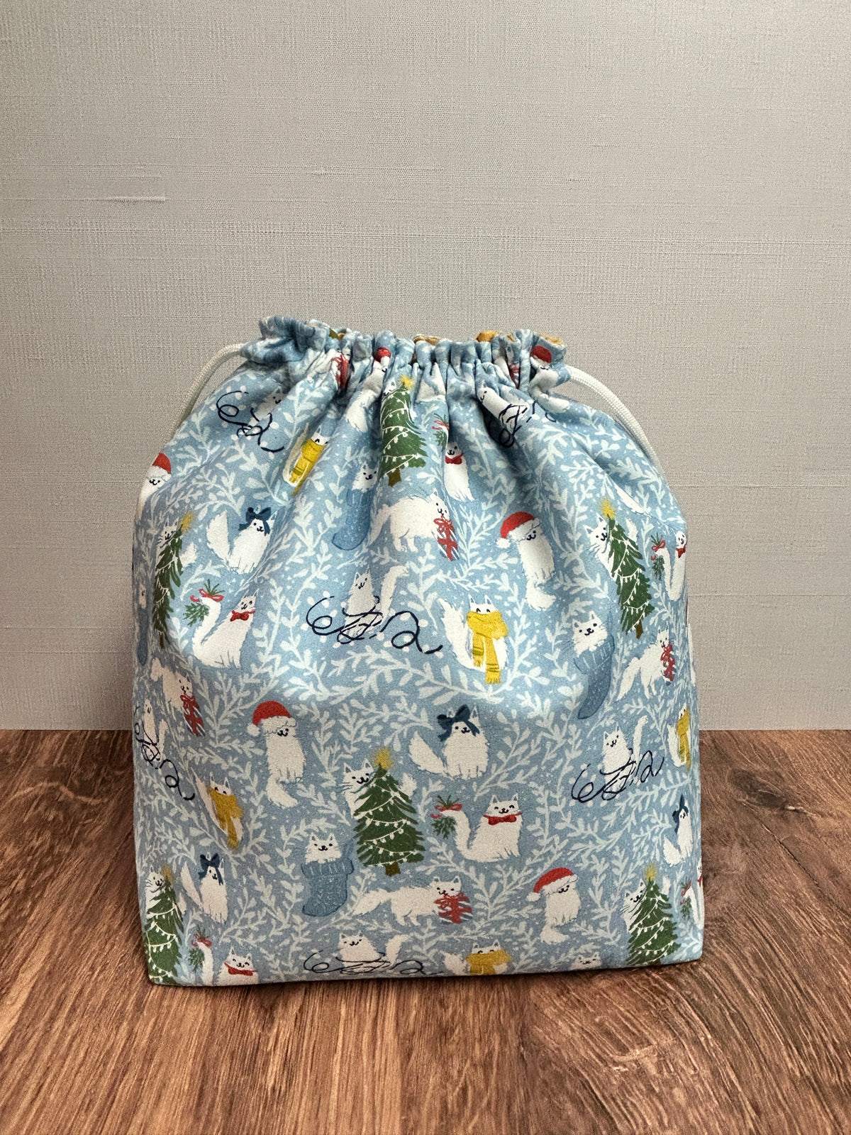 Cat Project Bag - Handmade - Drawstring Bag – Knitting Bag – Crochet Bag - Cross Stitch Bag - Craft Bag - Christmas - Winter