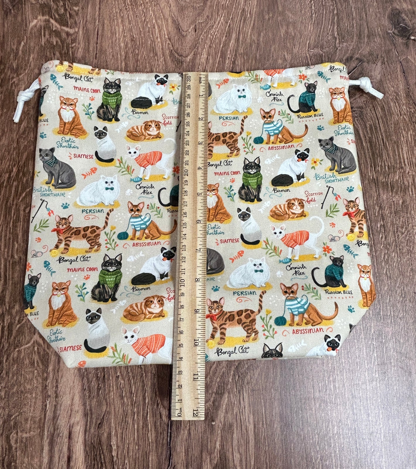 Cat Project Bag - Drawstring Bag – Knitting – Crochet - Cross Stitch Bag - Bingo Bag - Breeds - Siamese - Maine Coon - Persian - Bengal