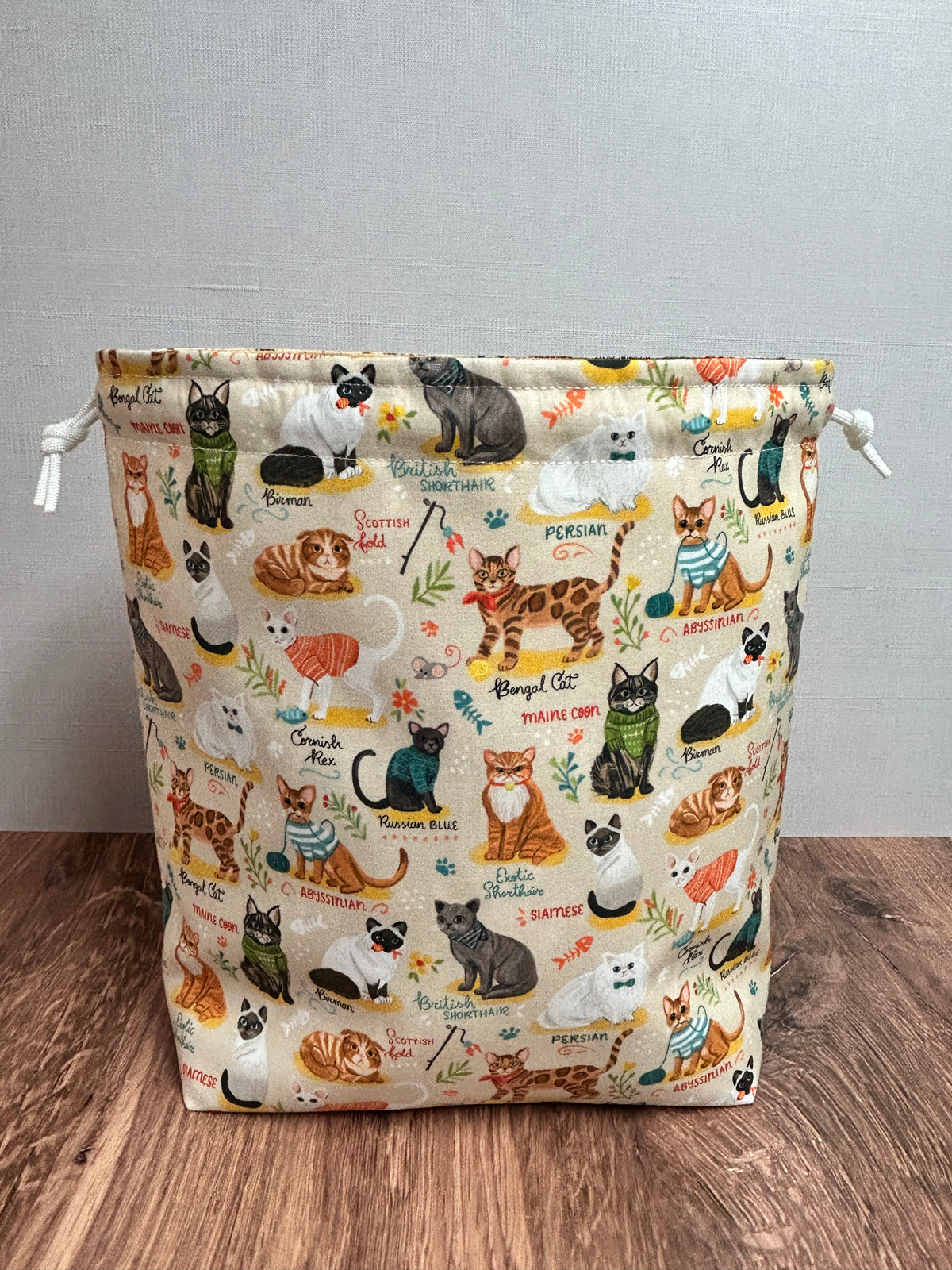 Cat Project Bag - Drawstring Bag – Knitting – Crochet - Cross Stitch Bag - Bingo Bag - Breeds - Siamese - Maine Coon - Persian - Bengal
