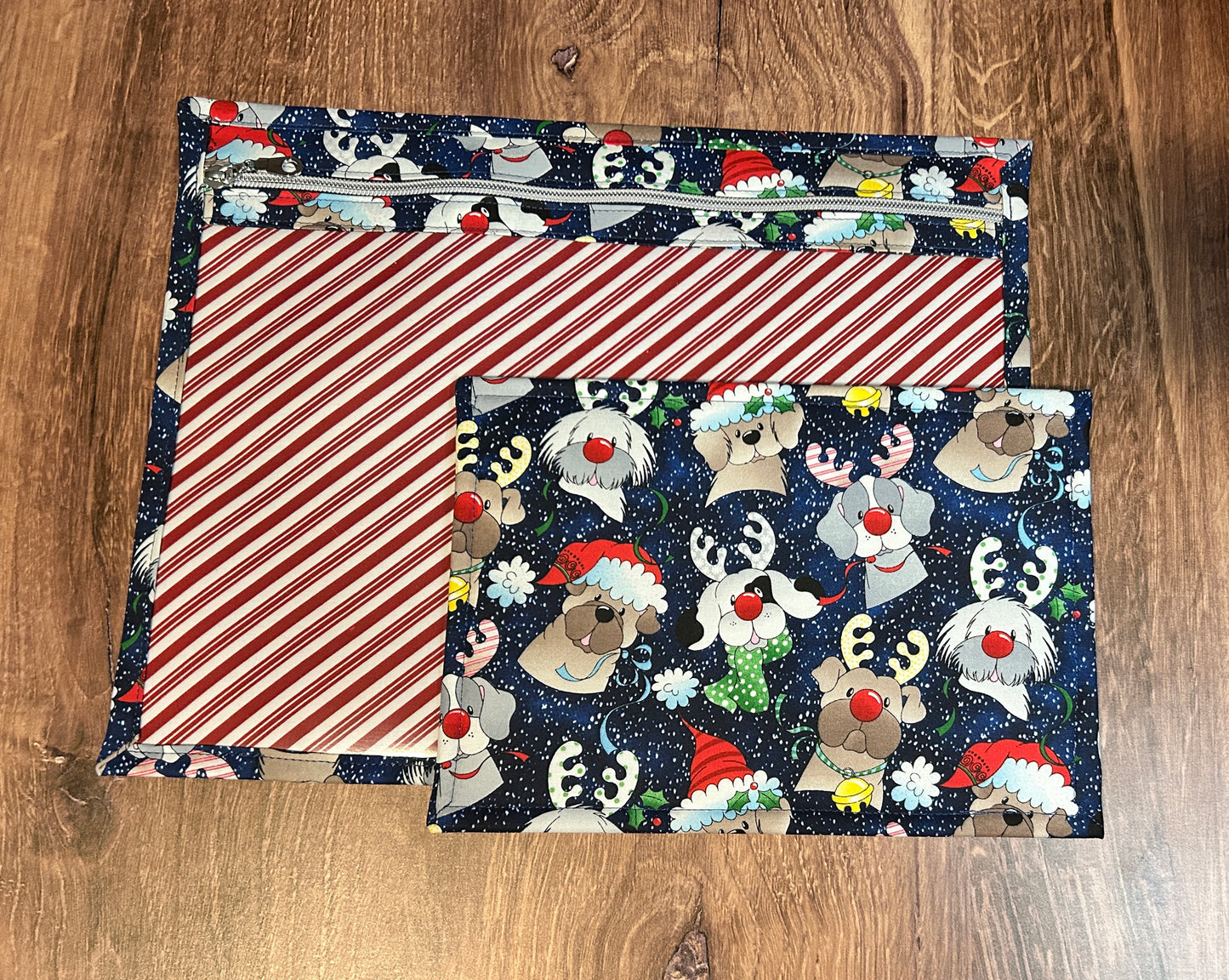 Vinyl Cross Stitch Project Bag - Embroidery Bag - Project Bag - Knitting & Crochet Bag - Craft Bag - Christmas Dogs Project Bag - Notions