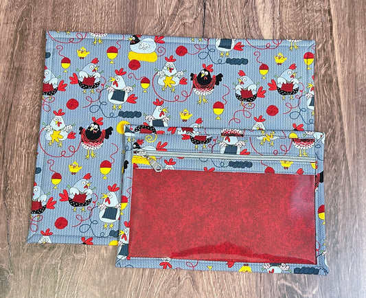 Vinyl Cross Stitch Project Bag - Embroidery bag - Project Bag - Knitting & Crochet Bag - Storage - Organizer - Chicken Project Bag - Notions
