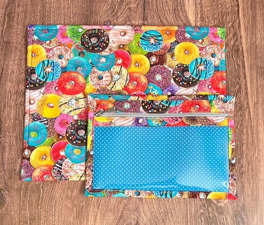Vinyl Cross Stitch Project Bag - Embroidery bag - Project Bag - Knitting & Crochet Bag - Storage - Donut Project Bag - Notions (BLUE))