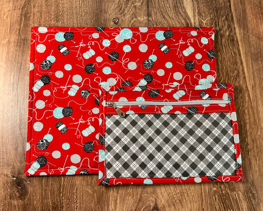 Vinyl Cross Stitch Project Bag - Embroidery bag - Project Bag - Knitting Crochet Bag - Yarn Ball Project Bag - Notions (RED)