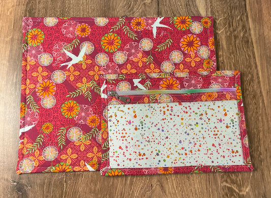 Vinyl Cross Stitch Project Bag - Embroidery Bag - Project Bag - Knitting & Crochet Bag - Notions - Floral Project Bag - Flower - Bird