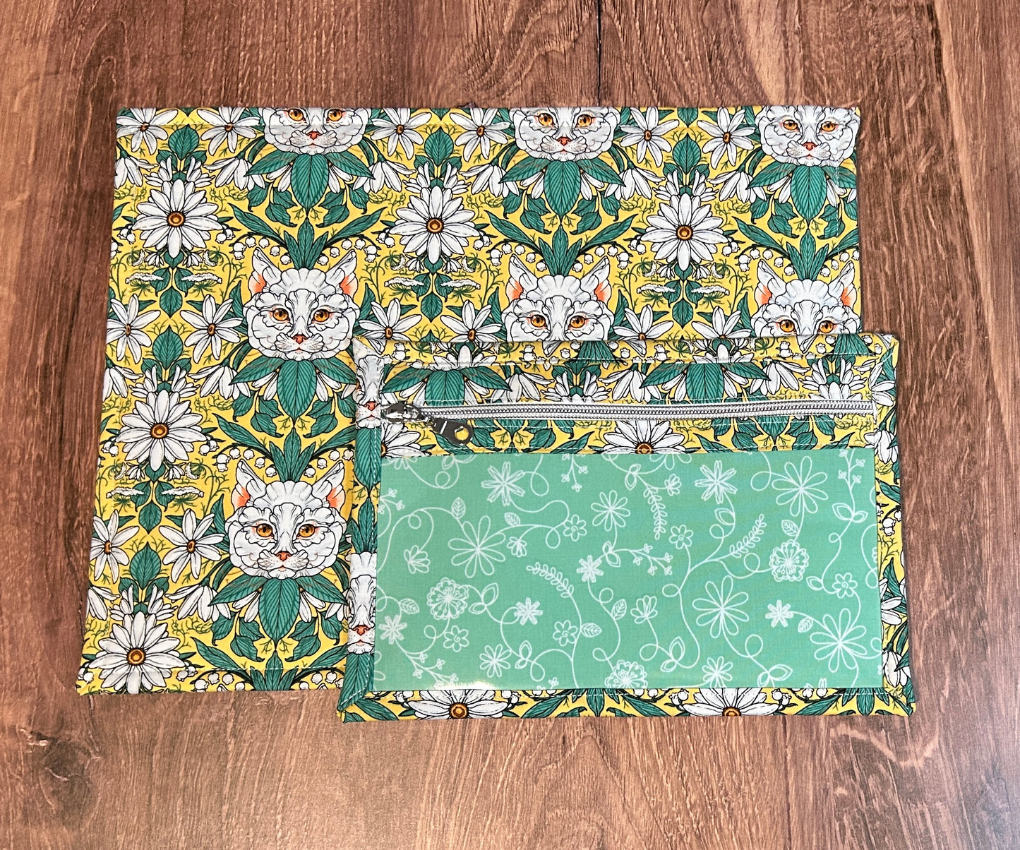Vinyl Cross Stitch Project Bag - Embroidery bag - Project Bag - Knitting & Crochet Bag - Cat Project Bag - Notions - Floral