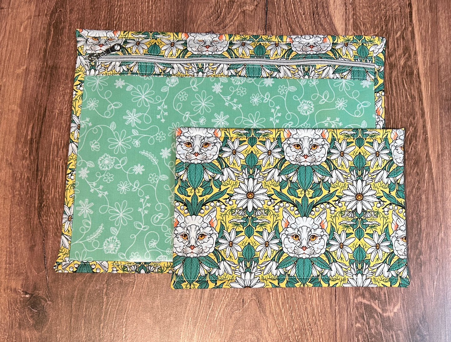 Vinyl Cross Stitch Project Bag - Embroidery bag - Project Bag - Knitting & Crochet Bag - Cat Project Bag - Notions - Floral