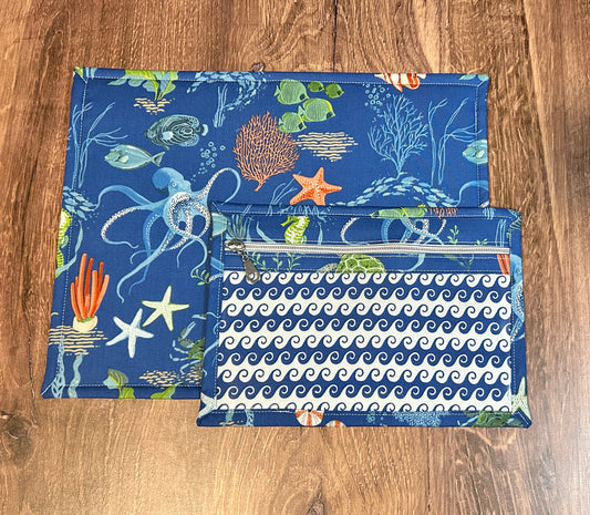 Vinyl Cross Stitch Project Bag - Embroidery bag - Knitting & Crochet Bag - Storage - Ocean Project Bag - Notions (DARK BLUE)