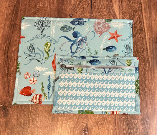 Vinyl Cross Stitch Project Bag - Embroidery bag - Knitting & Crochet Bag - Storage - Ocean Project Bag - Notions (LIGHT BLUE)