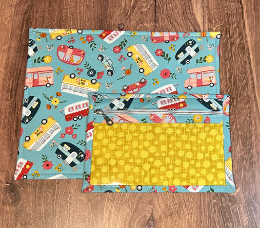 Vinyl Cross Stitch Project Bag - Project Bag - Knitting & Crochet Bag - Storage - Glamping Project Bag - Notions (LIGHT BLUE)