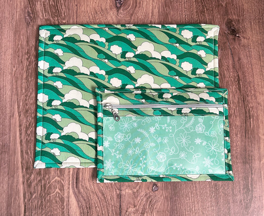 Vinyl Cross Stitch Project Bag - Embroidery Bag - Knitting & Crochet Bag - Storage - Organizer - Notions - Woodland - Hills - Trees - Clouds