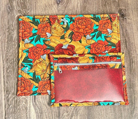 Vinyl Cross Stitch Project Bag - Embroidery bag - Knitting & Crochet Bag - Storage - Organizer - Cat Project Bag - Notions - Floral Cat