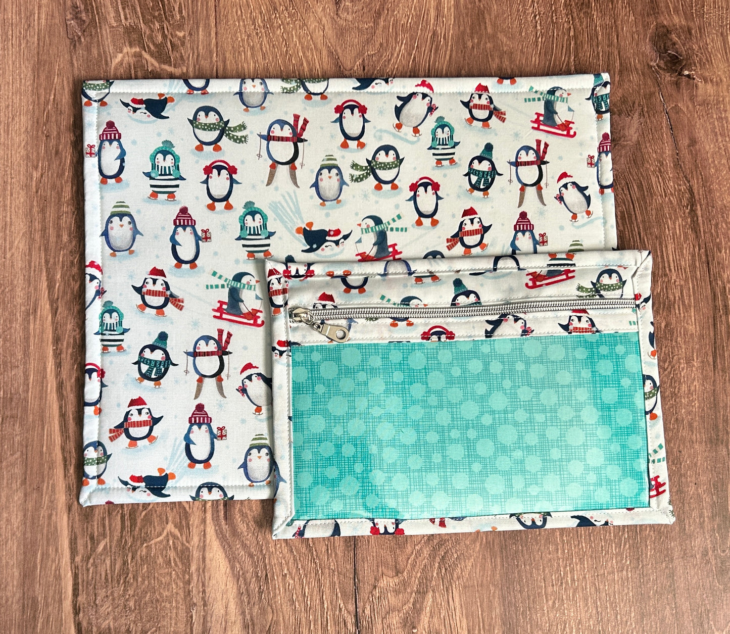 Vinyl Cross Stitch Project Bag - Embroidery bag - Knitting & Crochet Bag - Storage - Penguin Project Bag - Notions - Winter - Snow