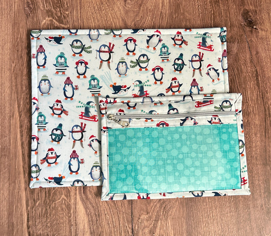 Vinyl Cross Stitch Project Bag - Embroidery bag - Knitting & Crochet Bag - Storage - Penguin Project Bag - Notions - Winter - Snow