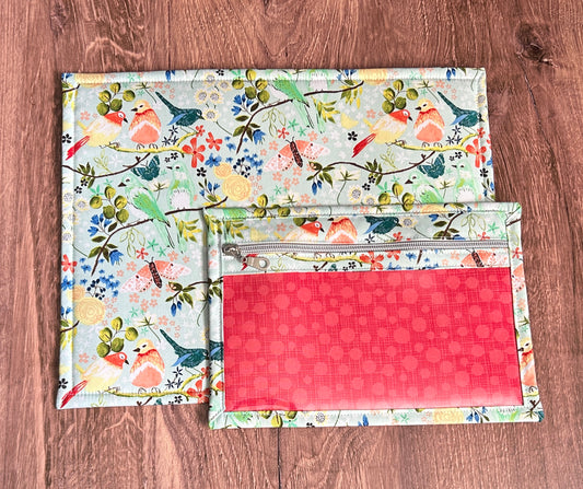 Vinyl Cross Stitch Project Bag - Embroidery bag - Project Bag - Knitting Crochet Bag - Storage - Organizer - Bird Project Bag - Notion
