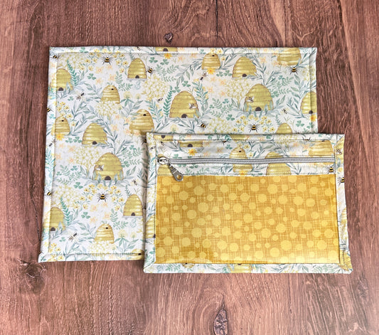Vinyl Cross Stitch Project Bag - Embroidery Bag - Project Bag - Knitting & Crochet Bag - Storage - Organizer - Notions - Bee Hive - Floral