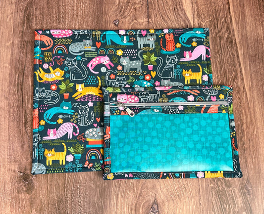 Vinyl Cross Stitch Project Bag - Embroidery bag - Project Bag - Knitting & Crochet Bag - Storage - Organizer - Cat Project Bag - Notions