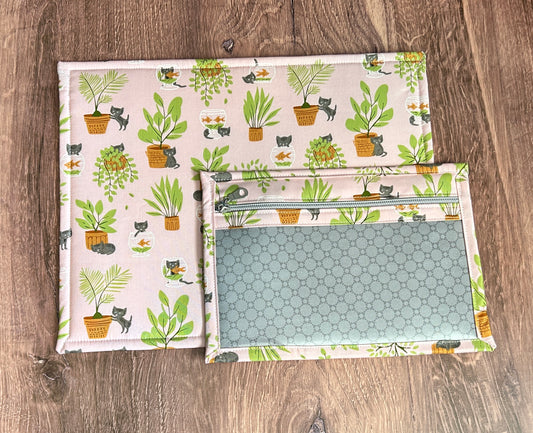 Vinyl Cross Stitch Project Bag - Embroidery Bag - Project Bag - Knitting & Crochet Bag - Storage - Cat Project Bag - Notions - Plants
